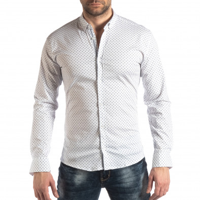 Ανδρικό λευκό Slim fit πουκάμισο με σταυροτό μοτίβο it210319-94 2