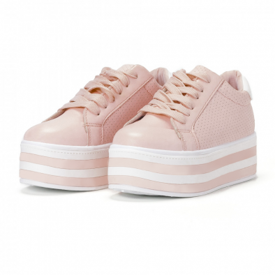 Γυναικεία ροζ sneakers με πλατφόρμα και διακοσμητικές τρύπες it160318-57 4