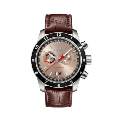 Ανδρικό ρολόι Doxa Grancircuit Chronograph Pink Dial Brown Leather 