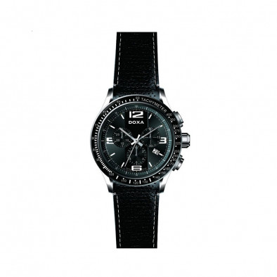 Ανδρικό ρολόι Doxa Trofeo Quartz Chronograph Black Dial Black Leather  