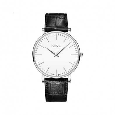 Ανδρικό ρολόι Doxa D-Light White Dial Black Leather Quartz  