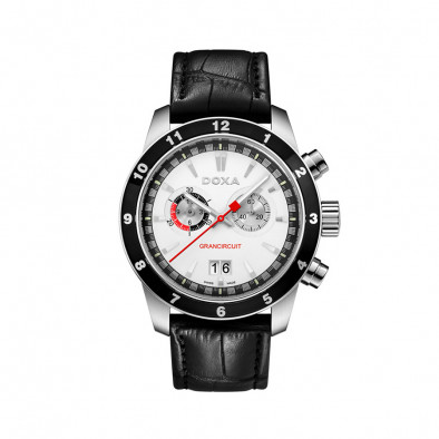 Ανδρικό ρολόι Doxa Grancircuit Chronograph White Dial Black LEather 