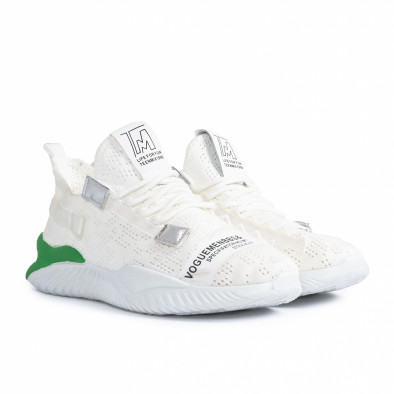 Ανδρικά λευκά sneakers με πρασινή λεπτομέρεια gr020221-4 4