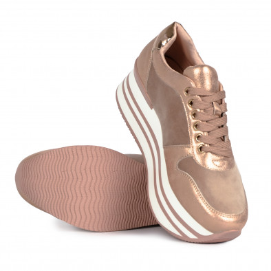 Γυναικεία ροζ sneakers με πλατφόρμα και συνδυασμό υλικών G0115 it100821-3 4