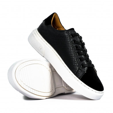 Ανδρικά μαύρα sneakers με Shagreen design it300920-58 3
