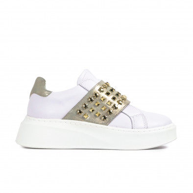 Γυναικεία λευκά sneakers με χρυσή λεπτομέρεια και λάστιχα AB2301-4 it040822-15 2