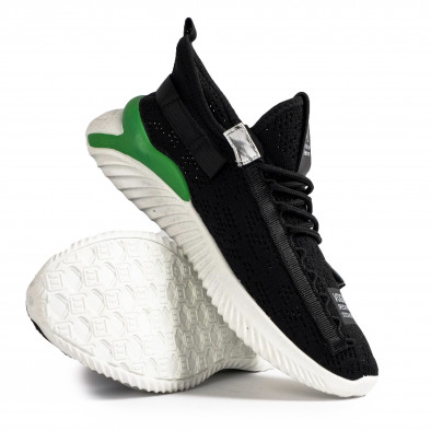 Ανδρικά μαύρα sneakers με πρασινή λεπτομέρεια gr020221-5 5