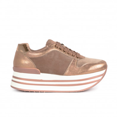 Γυναικεία ροζ sneakers με πλατφόρμα και συνδυασμό υλικών G0115 it100821-3 2