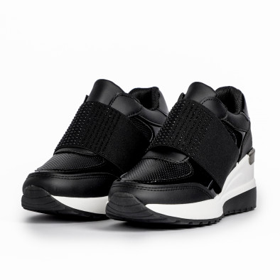 Γυναικεία μαύρα sneakers με πλατφόρμα και strass it280820-3 3