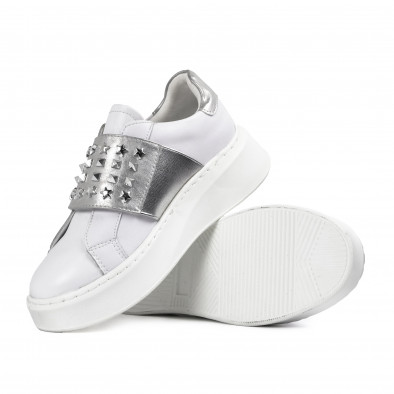 Γυναικεία λευκά sneakers με ασημί λεπτομέρεια και λάστιχα AB2301-4 it040822-16 4