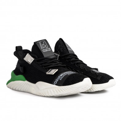 Ανδρικά μαύρα sneakers με πρασινή λεπτομέρεια gr020221-5 4