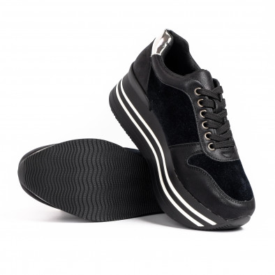Γυναικεία μαύρα sneakers με πλατφόρμα και συνδυασμό υλικών G0115 it100821-4 4