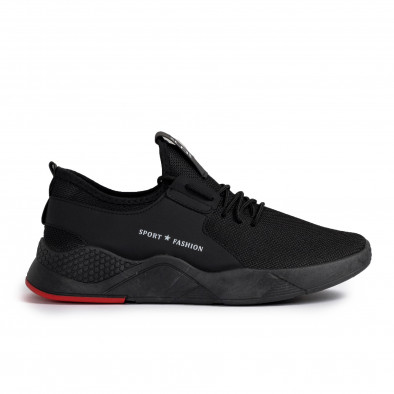 Ανδρικά μαύρα sneakers με κόκκινη λεπτομέρεια gr020221-1 2