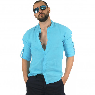 Ανδρικό λινό πουκάμισο τιρκουάζ DU140206 it120422-6 2