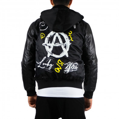 Ανδρικό μαύρο μπουφάν bomber X-Feel 3A69 it121022-3 3