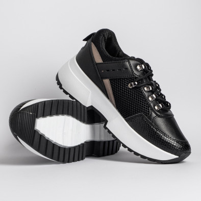 Sneakers με συνδυασμό υλικών σε μαύρο χρώμα it280820-10 4