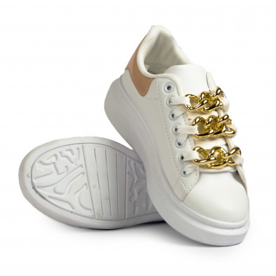 Γυναικεία λευκά sneakers με διακοσμητική αλυσίδα it260721-6 4