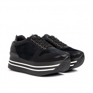 Γυναικεία μαύρα sneakers με πλατφόρμα και συνδυασμό υλικών G0115 it100821-4 3