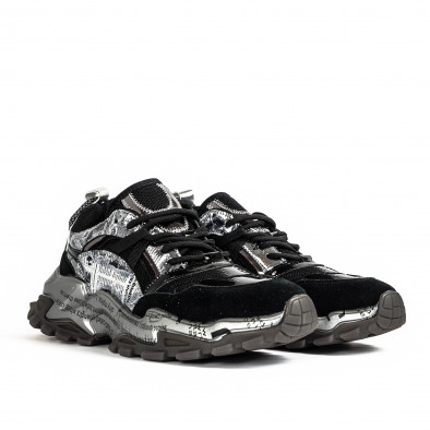 Ανδρικά sneakers μαύρα και μεταλλικό 7990-10 gr040222-10 3