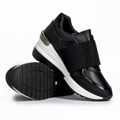 Γυναικεία μαύρα sneakers με πλατφόρμα και strass it280820-3 4