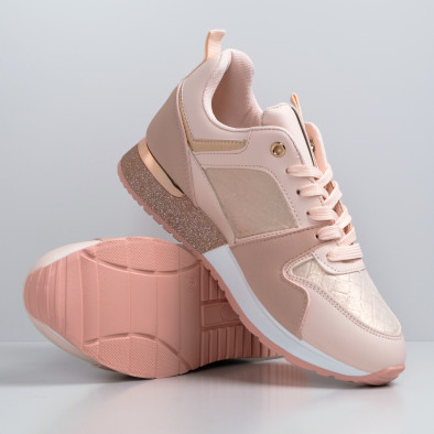 Γυναικεία ροζ sneakers με λεπτομέρεια glitter it110221-7 3