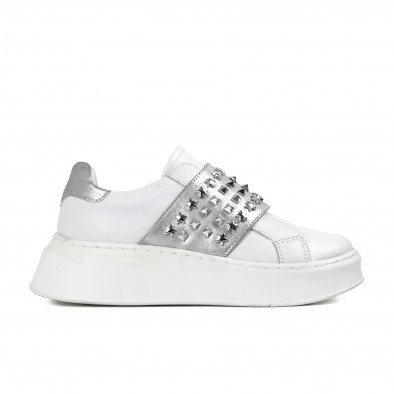 Γυναικεία λευκά sneakers με ασημί λεπτομέρεια και λάστιχα AB2301-4 it040822-16 2