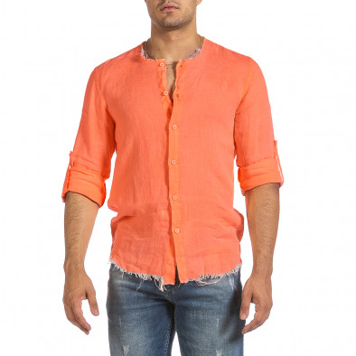 Ανδρικό πορτοκαλί λινό πουκάμισο Duca Fashion it240621-34 2
