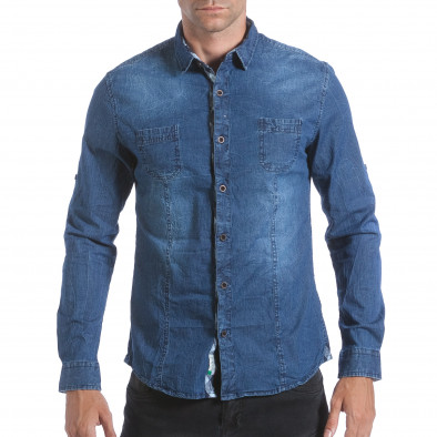 Ανδρικό γαλάζιο πουκάμισο TMK it160817-94 2