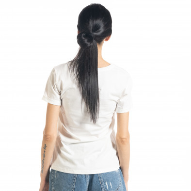 Γυναικεία λευκή κοντομάνικη μπλούζα με απλικέ il080620-6 3