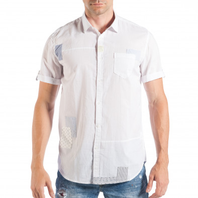 Ανδρικό λευκό κοντομάνικο πουκάμισο με μπαλώματα  it050618-3 2