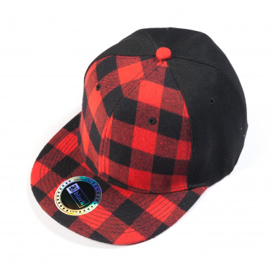 Ανδρικό μαύρο καπέλο με κόκκινο καρέ it050618-74 2