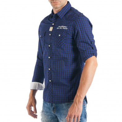 Ανδρικό καρέ πουκάμισο σε μπλε χρώμα it050618-4 4