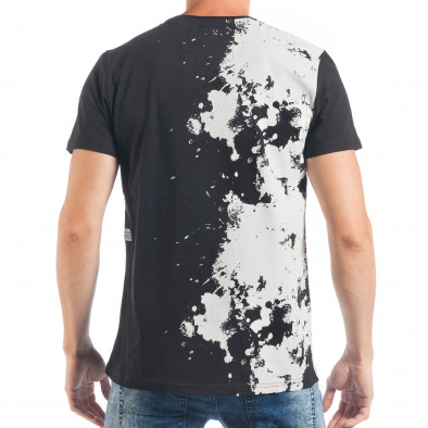 Ανδρική μαύρη κοντομάνικη μπλούζα  με λευκό πριντ 00:00 tsf250518-72 3