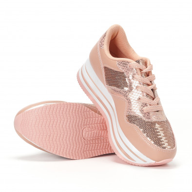 Γυναικεία ροζ sneakers με πλατφόρμα και πούλιες it160318-44 4