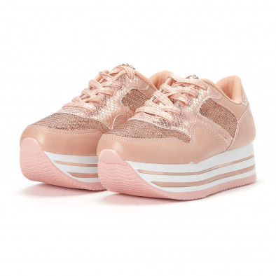 Γυναικεία ροζ sneakers με πλατφόρμα και πούλιες it160318-44 3