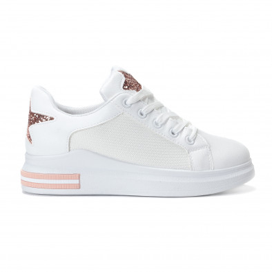 Γυναικεία λευκά sneakers από οικολογικό δέρμα με ροζ αστεράκια  it240118-16 3