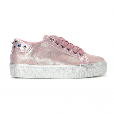 Γυναικεία ροζ sneakers με εφέ πέρλας it230418-12 2