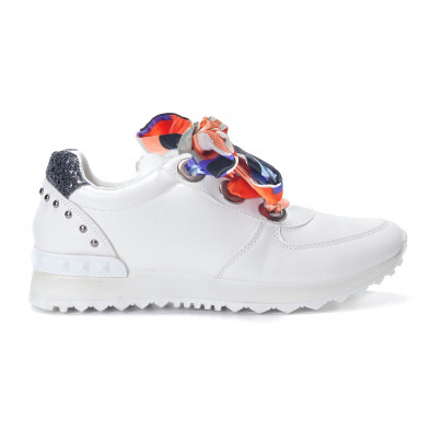 Γυναικεία λευκά αθλητικά παπούτσια από οικολογικό δέρμα με κορδόνια από σατέν it240118-8 3