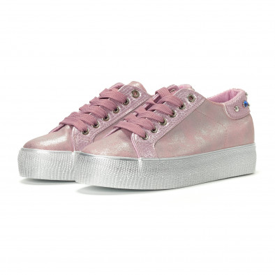 Γυναικεία ροζ sneakers με εφέ πέρλας it230418-12 3