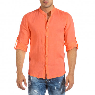 Ανδρικό πορτοκαλί λινό πουκάμισο Duca Fashion it240621-32 2