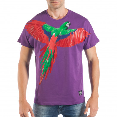 Ανδρική μωβ κοντομάνικη μπλούζα με πριντ παπαγάλο tsf250518-9 2