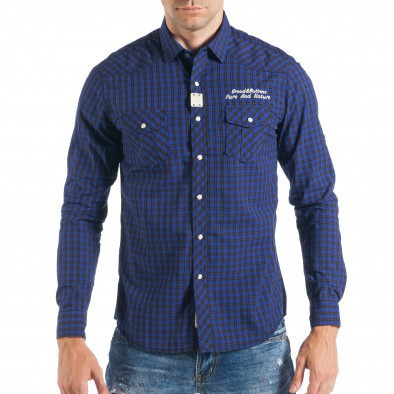 Ανδρικό καρέ πουκάμισο σε μπλε χρώμα it050618-4 3