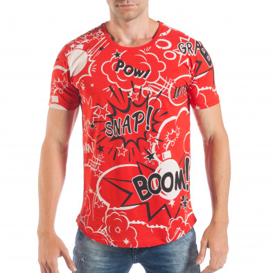 Ανδρική κόκκινη κοντομάνικη μπλούζα με comics επιγραφές tsf250518-15 3