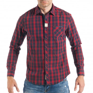 Ανδρικό καρέ πουκάμισο σε δύο χρώματα με ντενίμ λεπτομέρειες it050618-1 2