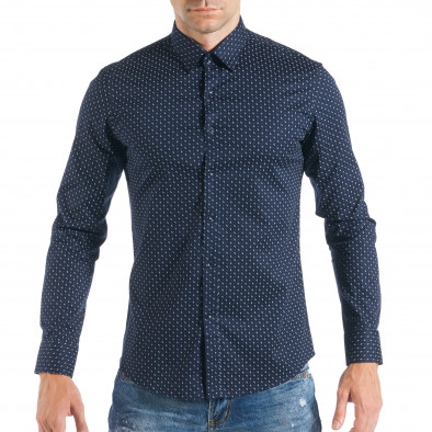 Ανδρικό μπλε πουκάμισο Oxford με S μοτίβο  it050618-18 2
