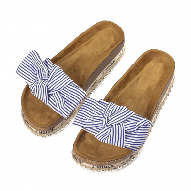 Γυναικείες μπλε ριγέ παντόφλες με φιόγκο it010618-2 3