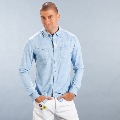 Ανδρικό τζιν πουκάμισο από γαλάζιο ζακάρ it050618-6 2