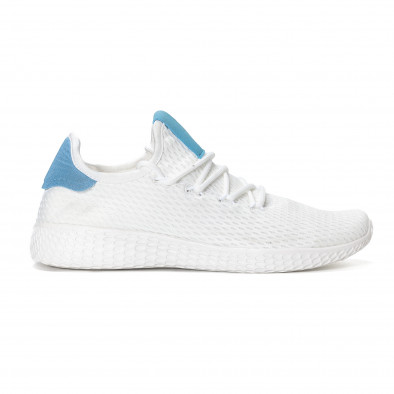 Ανδρικά λευκά ελαφρία αθλητικά παπούτσια με γαλάζιες λεπτομέρειες it240418-27 2