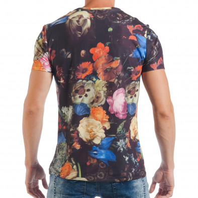 Ανδρική μαύρη κοντομάνικη μπλούζα με πολύχρωμα λουλούδια tsf250518-51 4