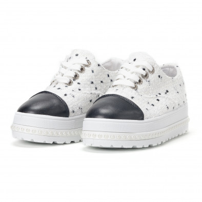 Γυναικεία λευκά sneakers με πλατφόρμα και πέρλες it160318-50 3